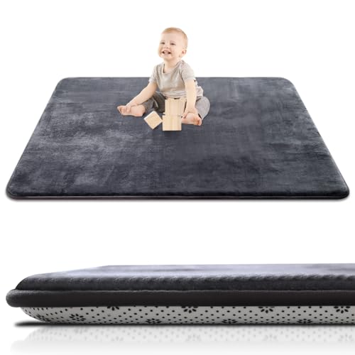 SEPARO Thick Baby Play Mat for Floor,50 x 50 Playpen Mat,Tummy Time Foam Mats,Ultra Soft Support & Plush Feel,Easy Care with Non-Slip Cushioned for Infant,Kids and Toddler Crawling, Dark Grey - Image 1