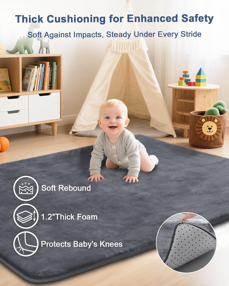 SEPARO Thick Baby Play Mat for Floor,50 x 50 Playpen Mat,Tummy Time Foam Mats,Ultra Soft Support & Plush Feel,Easy Care with Non-Slip Cushioned for Infant,Kids and Toddler Crawling, Dark Grey - Image 2