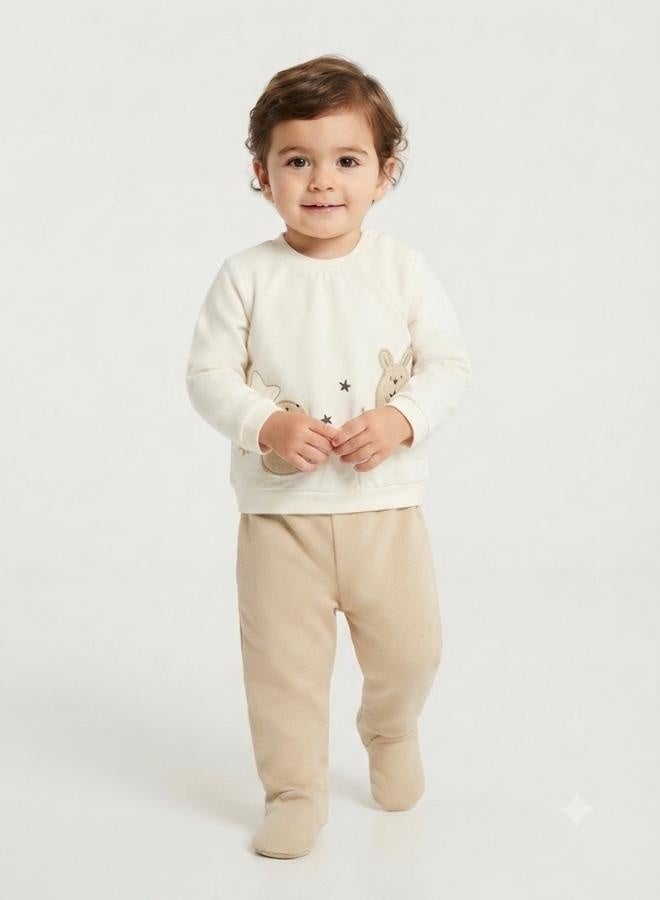 Bumber Baby 2-Piece Sweatshirt and Footed Trousers Set, Cream/Beige - Image 2