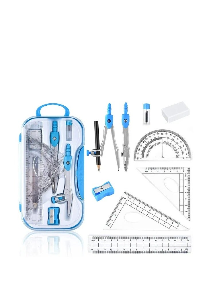 Deli Math Geometry Kit Sets 8 Piece Student Supplies with Shatterproof Storage Box, Includes Rulers, Protractor, Compass, Eraser, Pencil Sharpener, Lead Refills, Pencil, for Drafting and Drawings - Image 2
