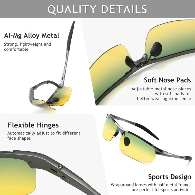 SUNGAIT HD Night Vision Polarized Sunglasses Anti Glare for Night Driving(Gunmetal Frame/Day&Night) 8177QKRY - Image 4