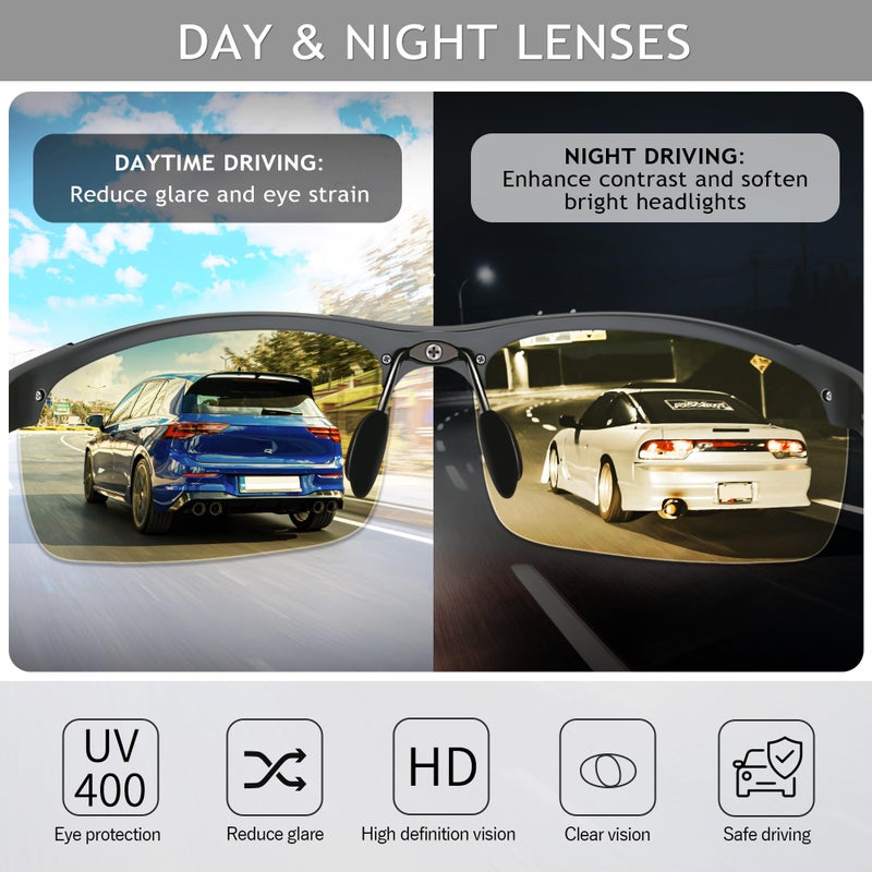 SUNGAIT HD Night Vision Polarized Sunglasses Anti Glare for Night Driving(Gunmetal Frame/Day&Night) 8177QKRY - Image 2