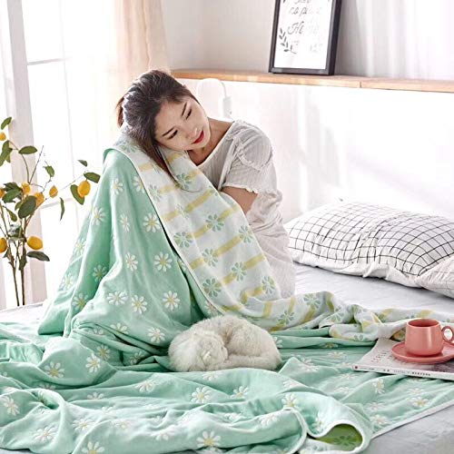 SANACYNA 6Layer Gauze 100 Cotton Muslin Blanket Sunflower Queen Size 90x90 Bed Blanket Lightweight Soft And Breathable Blanket For Sofa Bed Coverlet All Seasons Both sides Green Queen 90x90