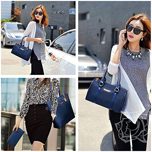 AlwaySky Nylon Women's Shoulder Bag 6 PCS Top-Handle Handbag Tote Purse Wallet Key Case Set (Blue) - Image 5