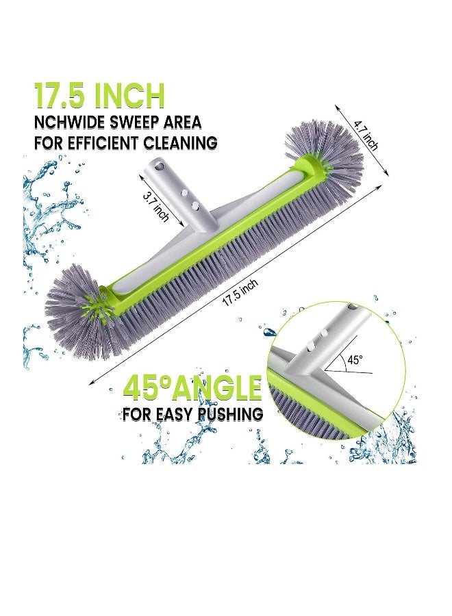 Generic Professional Swimming Pool Wall u0026 Tile Brush, with Hemispherical Ends,17.5 Heavy Duty Aluminum Back Head for Cleans Walls, Tiles u0026 Floors, 7 Rows Premium Nylon Bristles with EZ Clips (Green - Image 2