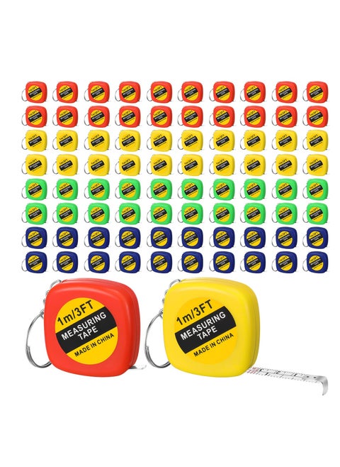 Small Tape Measure Bulk, 80 Pcs 3 Ft 1M Mini Measuring Tape Retractable Tape with Lock, Pocket Portable Measurement Tape Bulk for Construction Party Favors Birthday Gift Daily, 4 Colors