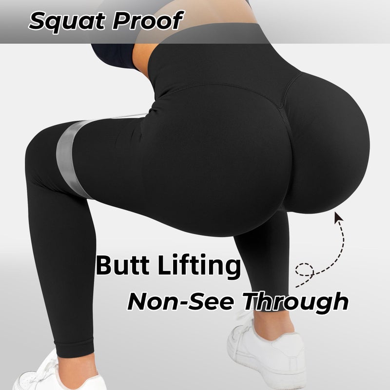BumpGlow Butt Lifting Gym Workout Leggings for Women Tummy Control High Waisted Scrunch Butt Seamless Impact Sports Yoga Pants Black-L - Image 3