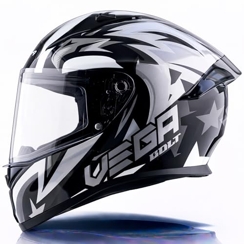 Vega Bolt Speedx Riding Helmet with Lightweight Shell, Comfortable Liner, Shock Absorbing Interior, Ventilated Design, Aerodynamic Build, and Modern Black Grey Styling Black Grey-M - Image 1