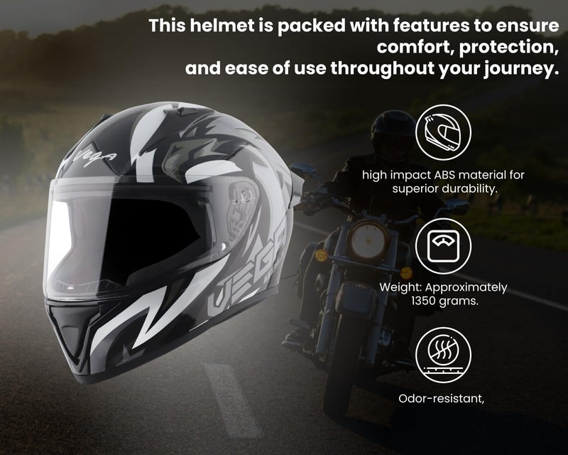 Vega Bolt Speedx Riding Helmet with Lightweight Shell, Comfortable Liner, Shock Absorbing Interior, Ventilated Design, Aerodynamic Build, and Modern Black Grey Styling Black Grey-M - Image 3