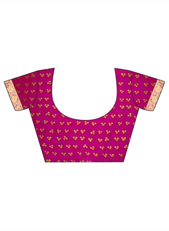 SIRIL Women's Bandhani Printed Chiffon Saree With Blouse(2612S2078_) 5.5 Meters Pink & Orange  - Image 4