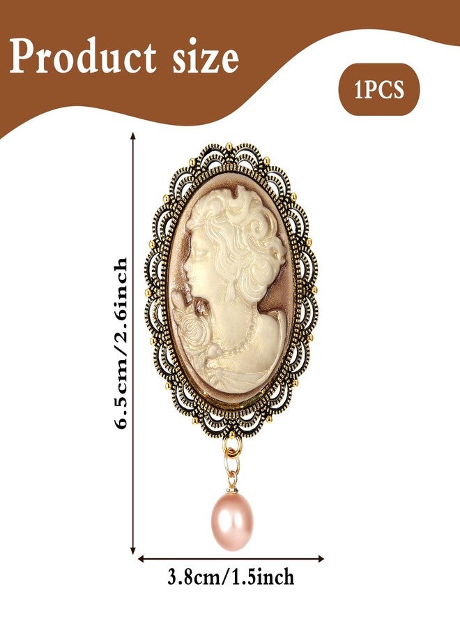 Macuezu Victorian Brooch Pin, Vintage Embossed Lady Portrait Pendant with Dangling Pearl, Lapel Scarf Dress Cloth Accessory, Party Banquet Jewelry - Image 3