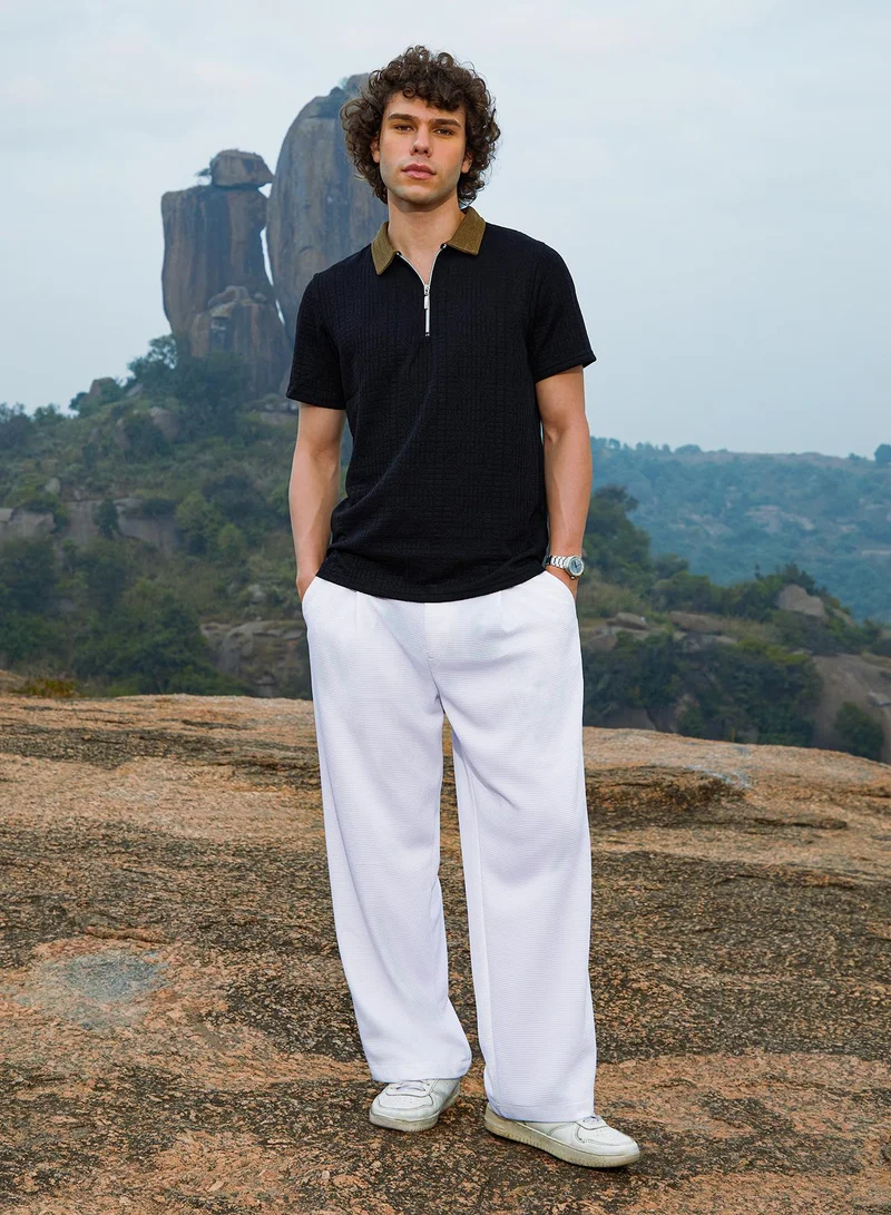 Campus Sutra Men's Midnight Black Oblique-Block Polo T-Shirt