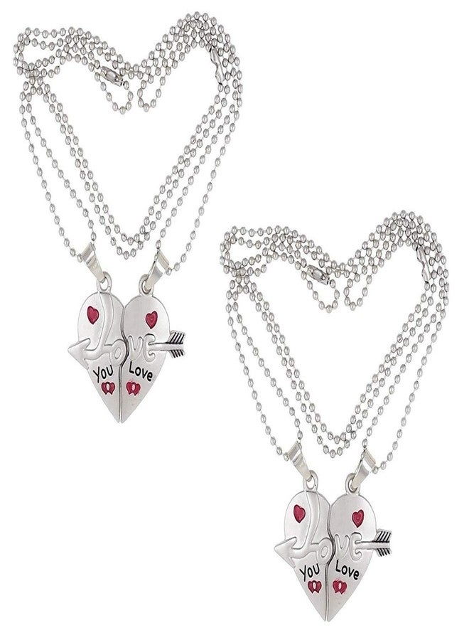 Bigwheels (Set Of 2 Pcs) Valentine's Day Special Metal Stainless Steel Love & You Broken Heart With Arrow Romantic Love Couple 2 In 1 Duo Locket Pendant Necklace With Chain For Boy's And Girl's - Image 1
