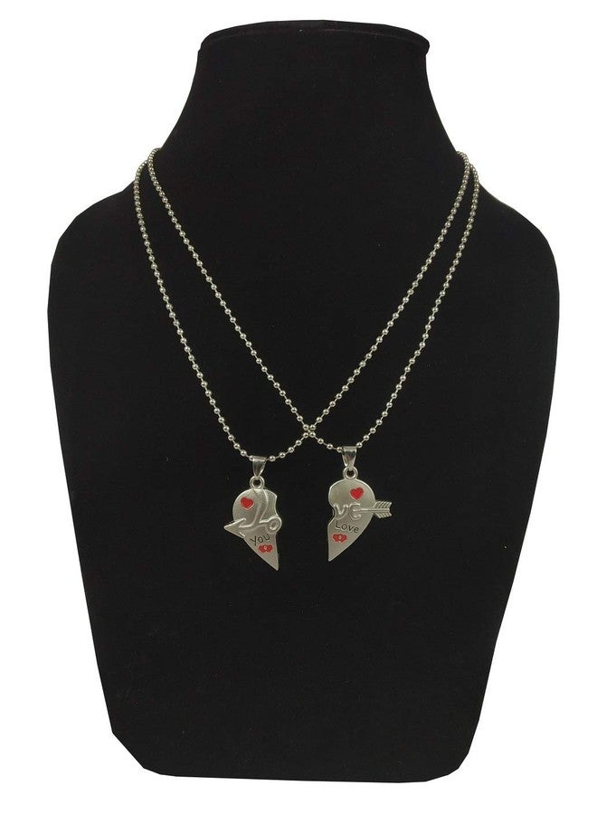 Bigwheels (Set Of 2 Pcs) Valentine's Day Special Metal Stainless Steel Love & You Broken Heart With Arrow Romantic Love Couple 2 In 1 Duo Locket Pendant Necklace With Chain For Boy's And Girl's - Image 5