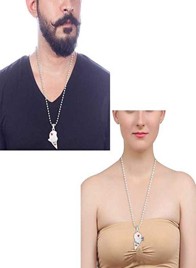Bigwheels (Set Of 2 Pcs) Valentine's Day Special Metal Stainless Steel Love & You Broken Heart With Arrow Romantic Love Couple 2 In 1 Duo Locket Pendant Necklace With Chain For Boy's And Girl's - Image 3