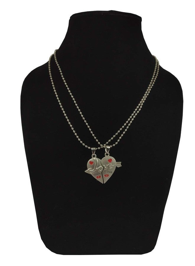 Bigwheels (Set Of 2 Pcs) Valentine's Day Special Metal Stainless Steel Love & You Broken Heart With Arrow Romantic Love Couple 2 In 1 Duo Locket Pendant Necklace With Chain For Boy's And Girl's - Image 4