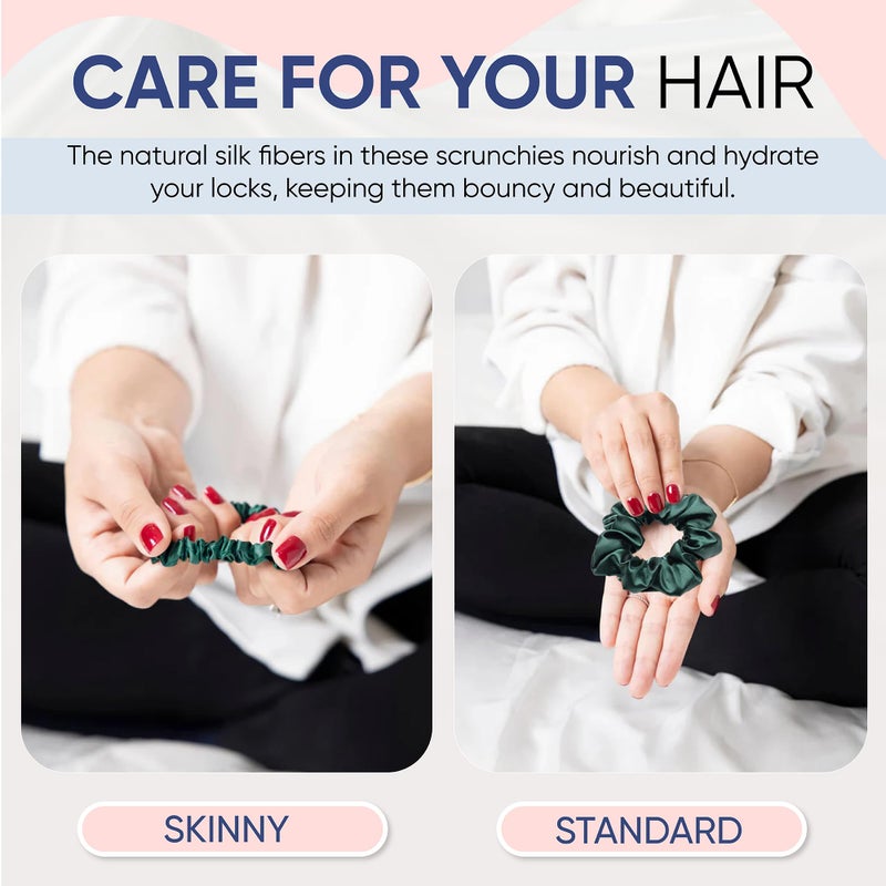 Blissy Silk Scrunchies (3 Pack) - 100% Pure Mulberry Silk - 22 Momme 6A High-Grade Fibers Scrunchie for Straight & Curly Hair (Emerald, Skinny) - Image 4