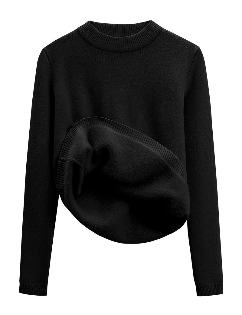 Gihuo Womens Fleece Sweaters Sherpa Lined Thermal Shirts Long Sleeve Warm Base Layer 2026 Knit Fall Sweaters(Black-M) - Image 1