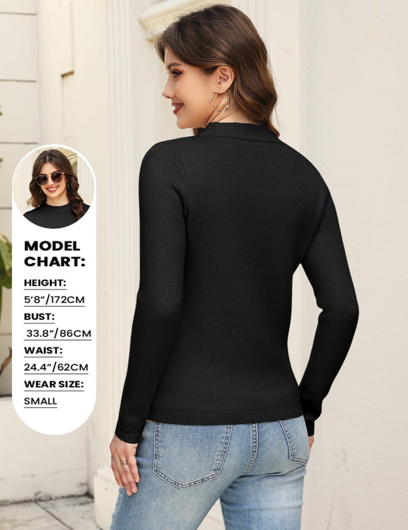 Gihuo Womens Fleece Sweaters Sherpa Lined Thermal Shirts Long Sleeve Warm Base Layer 2026 Knit Fall Sweaters(Black-M) - Image 5