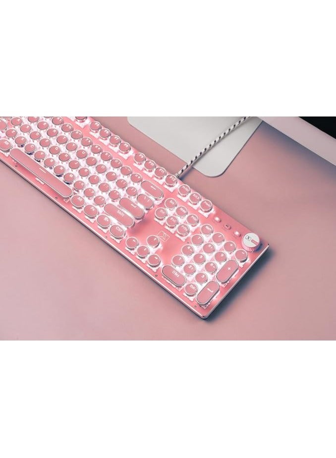 AROAQ Pink Gaming Retro Pink Typewriter Style Cute Professional Keyboard - Image 1