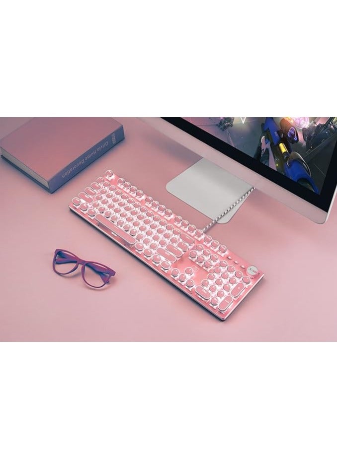 AROAQ Pink Gaming Retro Pink Typewriter Style Cute Professional Keyboard - Image 2
