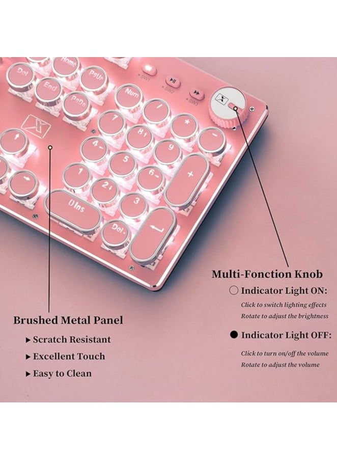 AROAQ Pink Gaming Retro Pink Typewriter Style Cute Professional Keyboard - Image 3