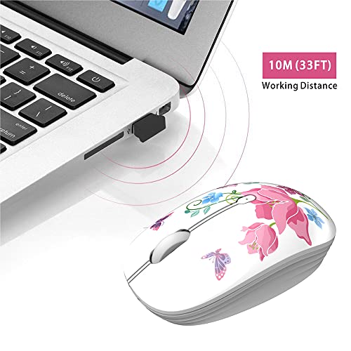 TENMOS M101 Wireless Mouse Cute Silent Computer Mice with USB Receiver, 2.4G Optical Wireless Travel Mouse 1600 DPI for Laptop, Notebook, PC, Computer (Butterfly) - Image 4