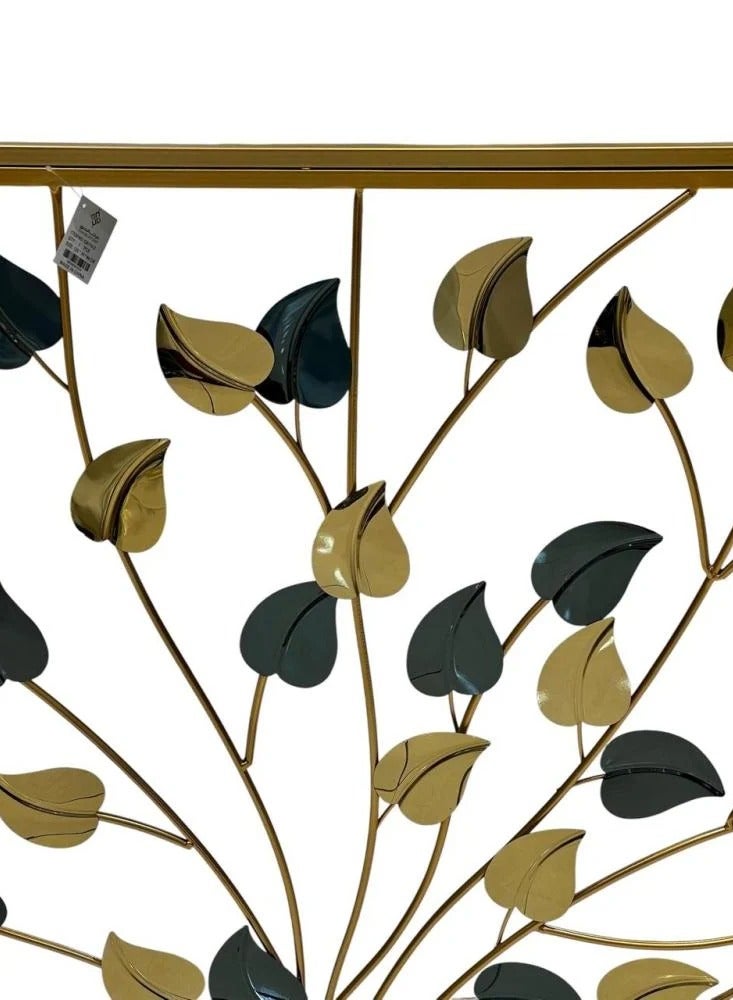 غرائب التحف  طاولة مدخل فاخرة بإطار ذهبي ونقشة أوراق مزدوجة – تصميم أنيق ولمسة فنية - Image 3