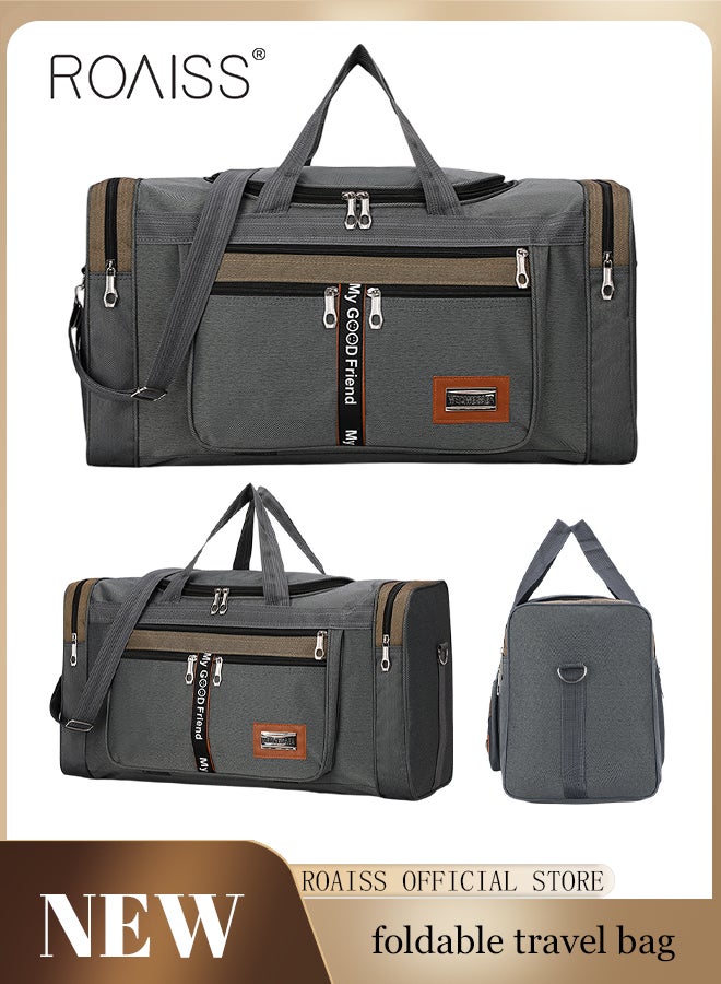 roaiss Unisex Waterproof Foldable Travel Duffel Bag for Short Trips  Large-Capacity Shoulder Bag for Men and Women Versatile and Stylish, Fits All Your Travel Needs Grey - Image 4