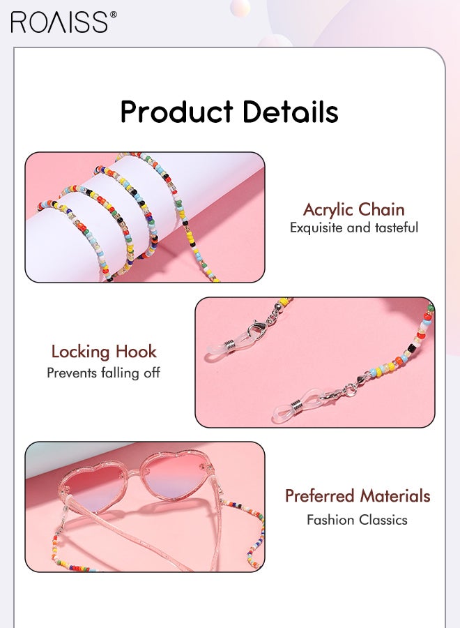 roaiss Heart Shaped Sunglasses for Kids with Colorful Beaded Glasses Chain, UV400 Protection Cute Beach Holiday Sun Glasses with Lightweight Frame for Boys Girls and Children Age 3-12, Transparent Pink  - Image 3