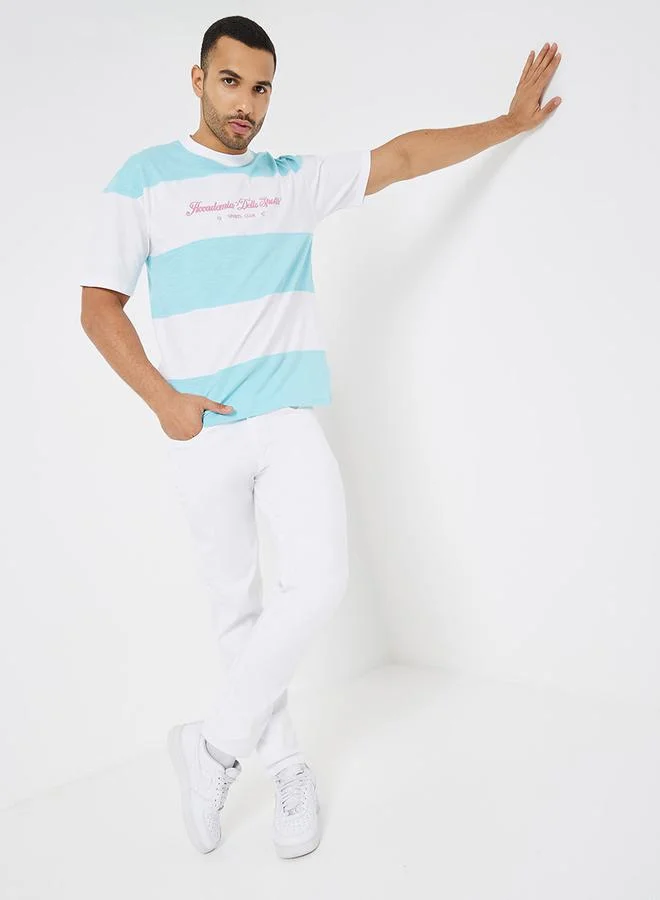 Styli Colorblock Panel Compact Jersey Oversized T-Shirt with Puff Print