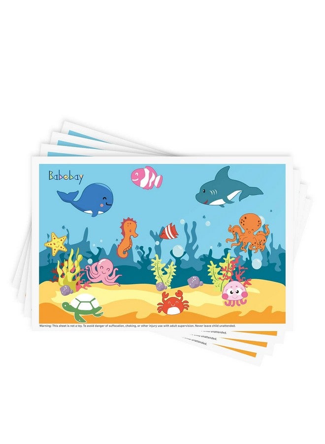 Babebay Disposable Stick-on Placemats 40 Pack for Baby & Kids, Toddler Placemats in Reusable Pouch 12" x 18" (Blue Ocean Life) - Image 1