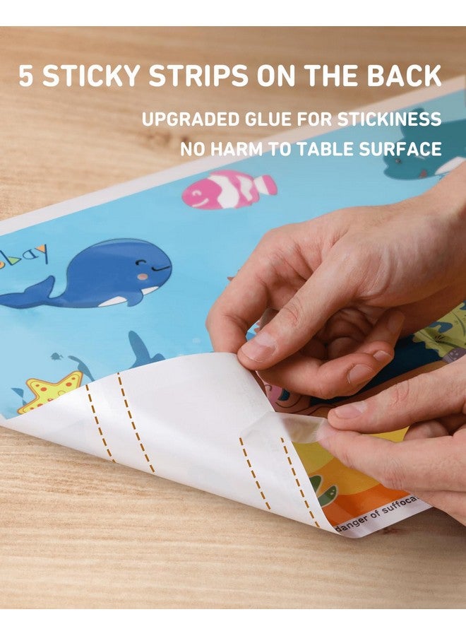 Babebay Disposable Stick-on Placemats 40 Pack for Baby & Kids, Toddler Placemats in Reusable Pouch 12" x 18" (Blue Ocean Life) - Image 3