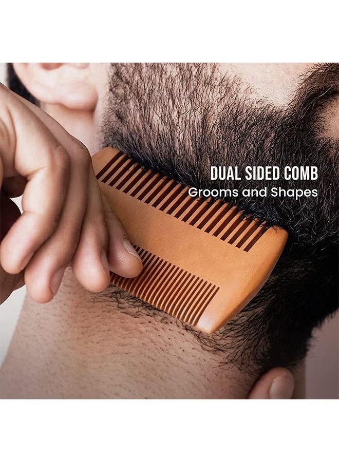 طقم مكون من قطعتين: فرشاة لحية خشبية ومشط للحية، يتضمن فرشاة بشعيرات خنزير ناعمة، ومشط من الخيزران ذو أسنان واسعة، لتمليس وتنعيم اللحية، مشط من الخيزران مزدوج الحركة - Image 4