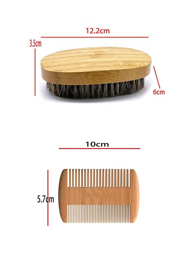 طقم مكون من قطعتين: فرشاة لحية خشبية ومشط للحية، يتضمن فرشاة بشعيرات خنزير ناعمة، ومشط من الخيزران ذو أسنان واسعة، لتمليس وتنعيم اللحية، مشط من الخيزران مزدوج الحركة - Image 5