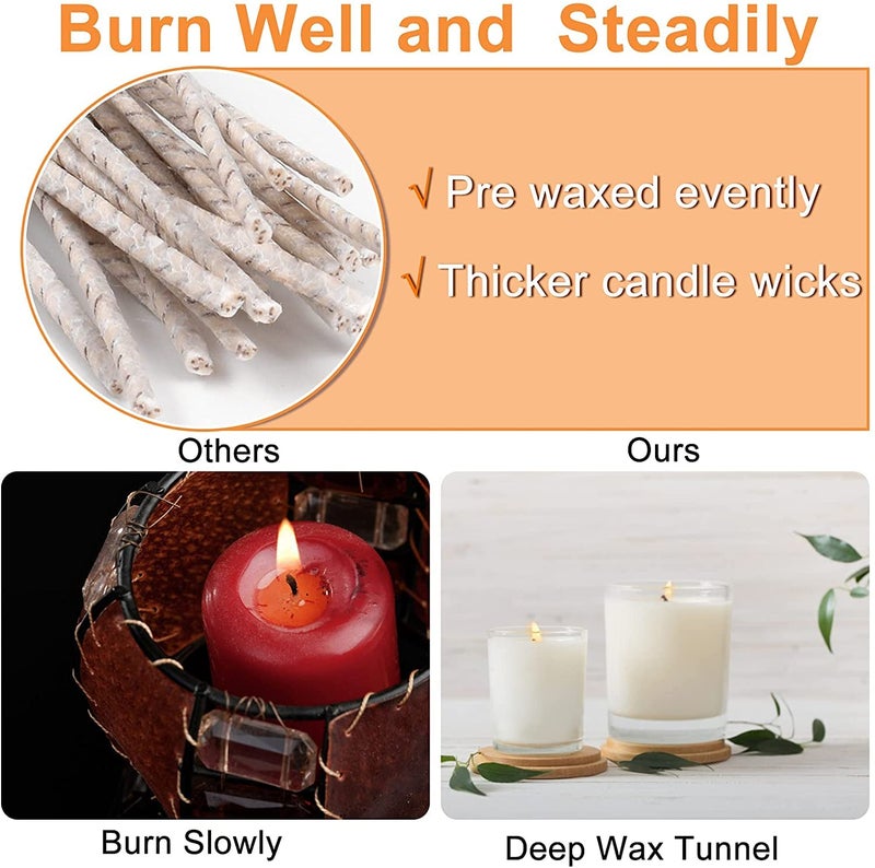 GSXRB 100pcs ECO 10 Wicks for Soy Candles, 6 inch Pre-Waxed Candle Wick for Candle Making,Thick Candle Wick with Base - Image 5