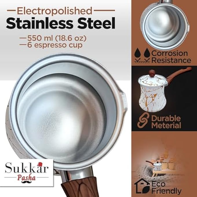 rayihni Turkish Coffee Pot Ibrik Stainless Steel With Lid HeavyDuty Multipurpose - Image 4