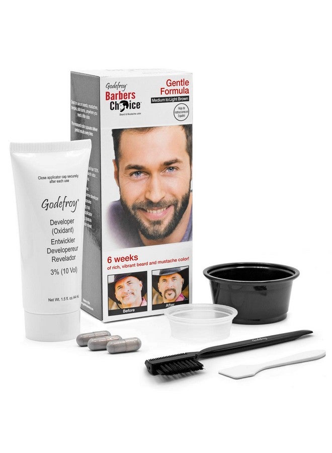Godefroy Barbers Choice 3 Application Beard And Mustache Dye For Men, 6 Weeks Of Cover For Gray Facial Hair, Light Medium Brown - Image 1