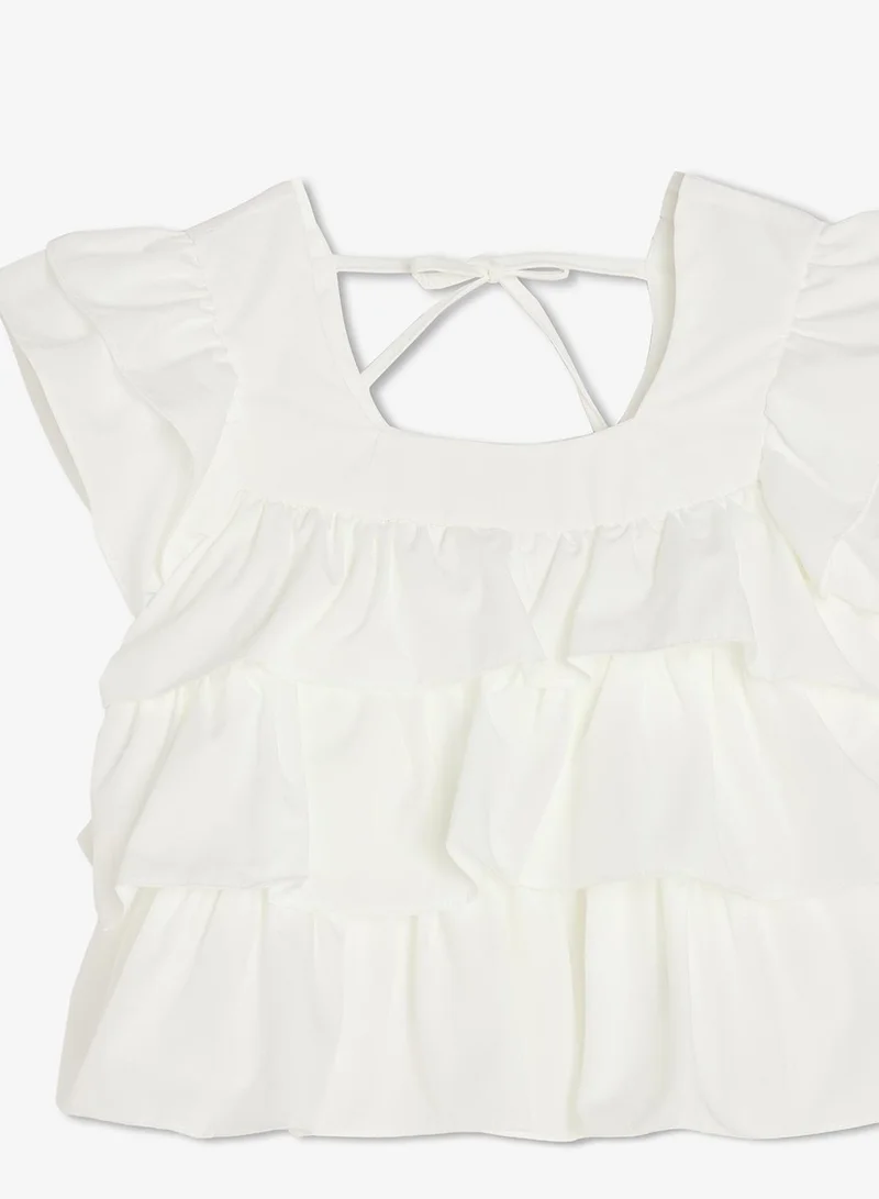 Pinata  White Tier Short Sleeve Top for Women | Best Price UAE