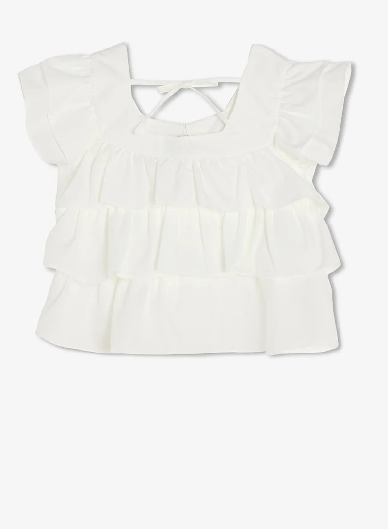 Pinata  White Tier Short Sleeve Top for Women | Best Price UAE