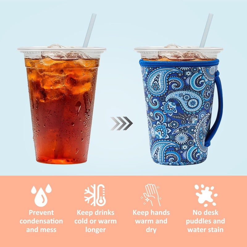 4 Pack Iced Coffee Sleeve,reusable Neoprene Cup Sleeves Suitable For Beverage Sleeves For Hot And Cold Coffee Or Ice Drink Coffee cup sleeve for Starbucks coffee cup(Paisley,30-32 OZ) - Image 3