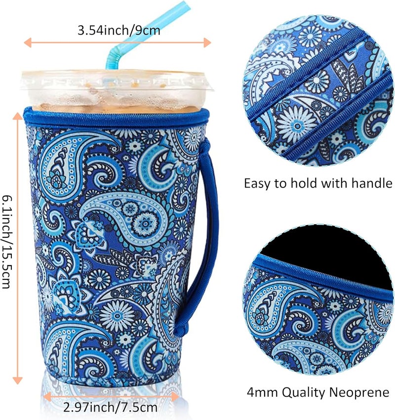 4 Pack Iced Coffee Sleeve,reusable Neoprene Cup Sleeves Suitable For Beverage Sleeves For Hot And Cold Coffee Or Ice Drink Coffee cup sleeve for Starbucks coffee cup(Paisley,30-32 OZ) - Image 4