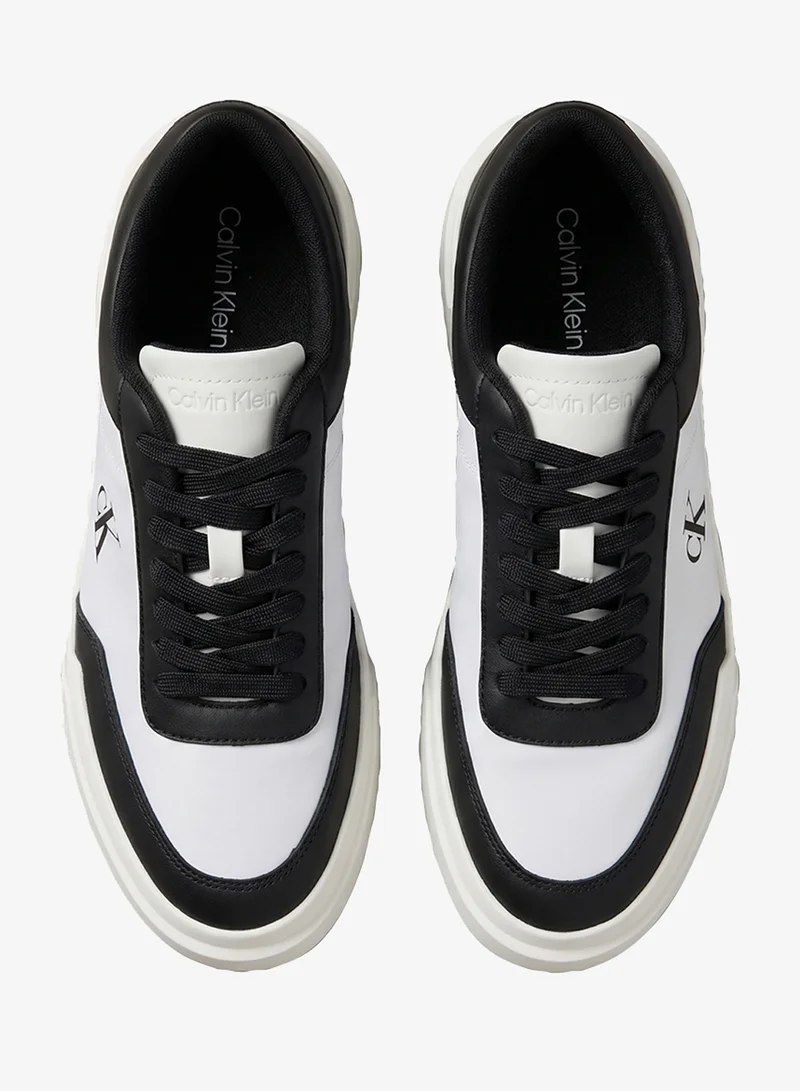 Calvin Klein Bright White/Black Leather Cupsole Sneakers for Men | Best Price UAE