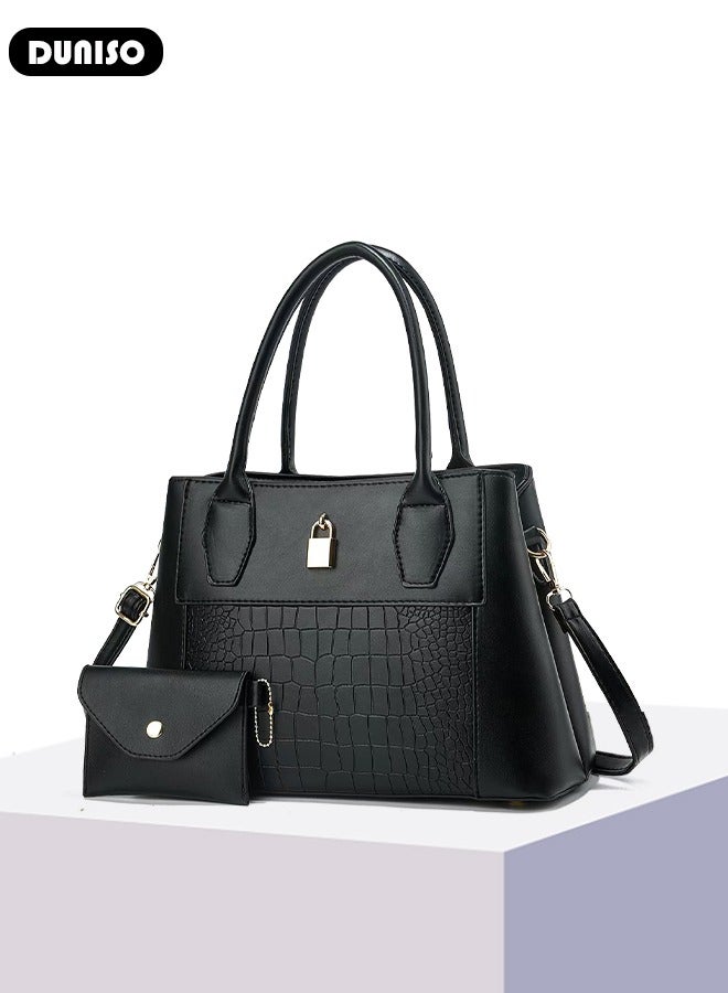 DUNISO 2PCS Women's Shoulder Tote Bag Set,Large Capacity Crossbody Bag,Shoulder Bag with Adjustable Shoulder Strap,Fashion Tote Bags Purse Bag Set for Women/Ladies Office Travel Daily Bag - Image 5