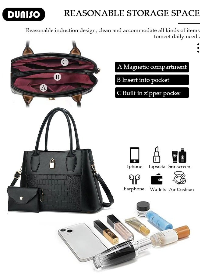 DUNISO 2PCS Women's Shoulder Tote Bag Set,Large Capacity Crossbody Bag,Shoulder Bag with Adjustable Shoulder Strap,Fashion Tote Bags Purse Bag Set for Women/Ladies Office Travel Daily Bag - Image 3