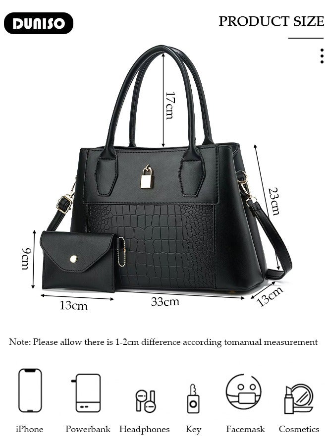 DUNISO 2PCS Women's Shoulder Tote Bag Set,Large Capacity Crossbody Bag,Shoulder Bag with Adjustable Shoulder Strap,Fashion Tote Bags Purse Bag Set for Women/Ladies Office Travel Daily Bag - Image 2