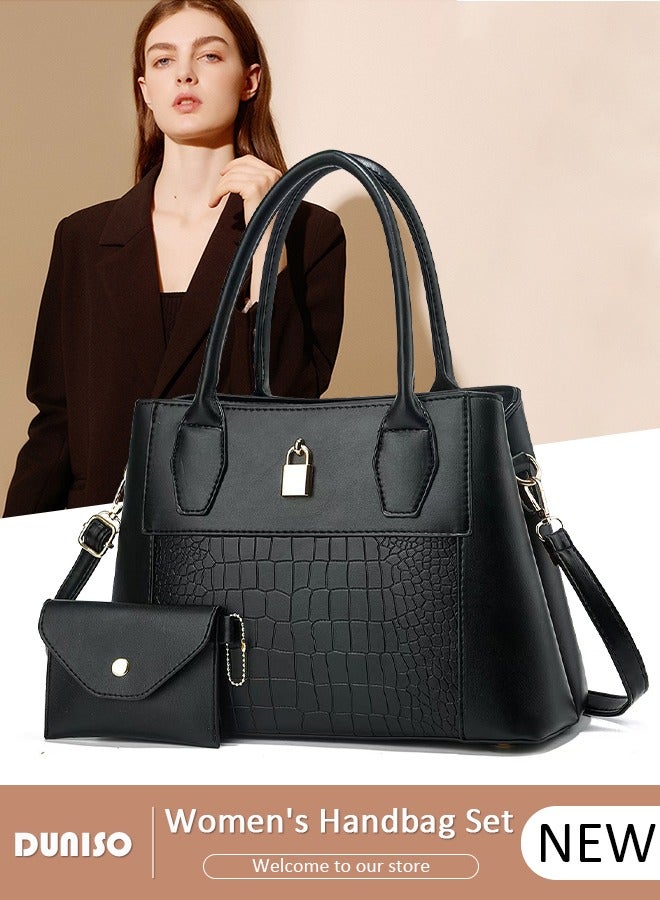 DUNISO 2PCS Women's Shoulder Tote Bag Set,Large Capacity Crossbody Bag,Shoulder Bag with Adjustable Shoulder Strap,Fashion Tote Bags Purse Bag Set for Women/Ladies Office Travel Daily Bag - Image 1