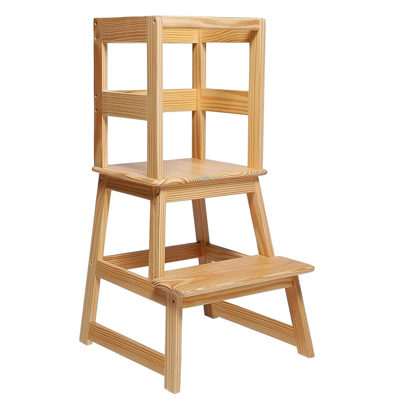 SDADI Kids Kitchen Step Stool with Safety Rail, 150lb Capacity, for 18-36 Months Old, Natural - Image 1
