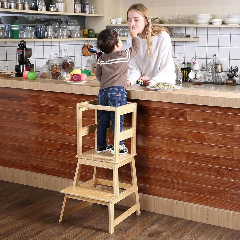 SDADI Kids Kitchen Step Stool with Safety Rail, 150lb Capacity, for 18-36 Months Old, Natural - Image 4