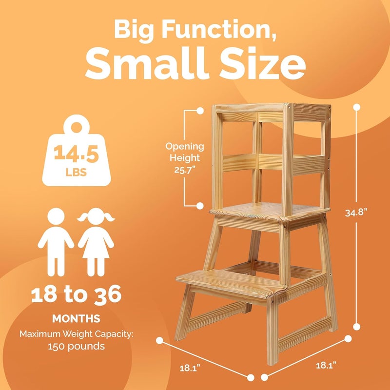 SDADI Kids Kitchen Step Stool with Safety Rail, 150lb Capacity, for 18-36 Months Old, Natural - Image 3